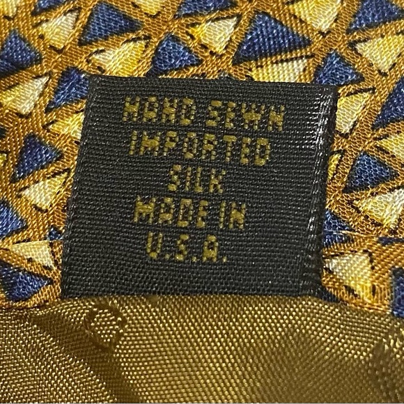 Robert Talbott Studio 100% Silk Tie Gold Blue Geometric Triangles - Picture 6 of 6